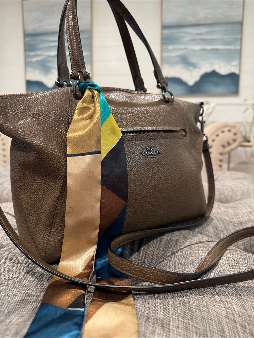 Coach Bag Prairie Brown Pebbled Leather Satchel - Picture 3 of 17
